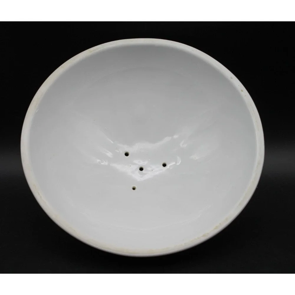 Vintage FIC White Ceramic Footed Berry Bowl Draining Colander Taiwan 9 Inch
